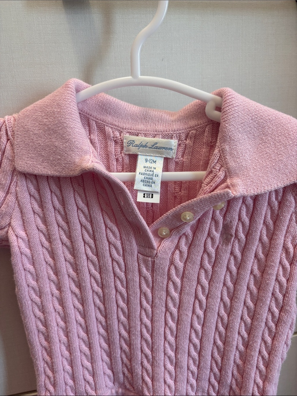 Ralph Lauren Light Pink Cable-Knit Polo Dress 9-12M - Picture 2 of 3
